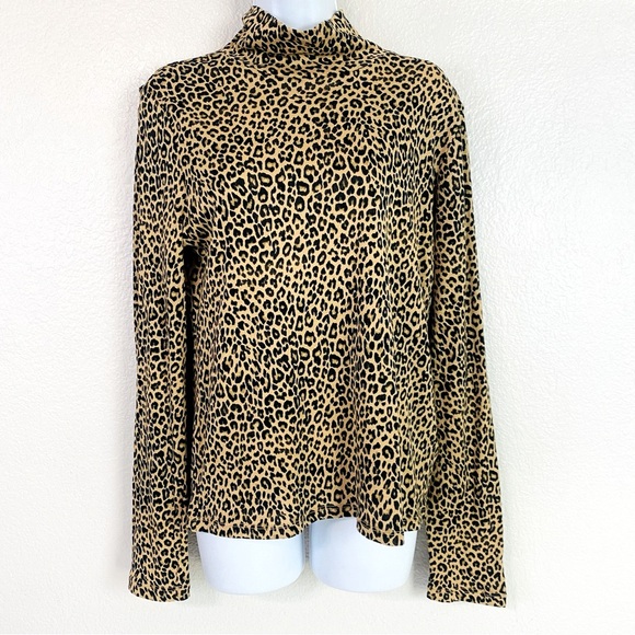 J.Crew Animal Print Tissue Crepe Long Sleeve Turtleneck Size L - Picture 2 of 7